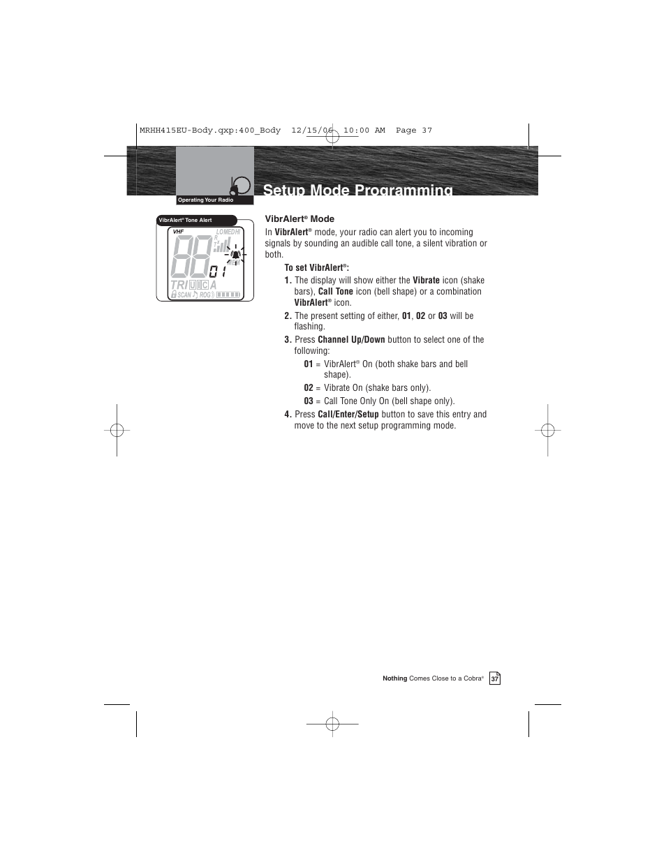 Setup mode programming | Cobra Electronics MR HH415LI VP EU User Manual | Page 42 / 63