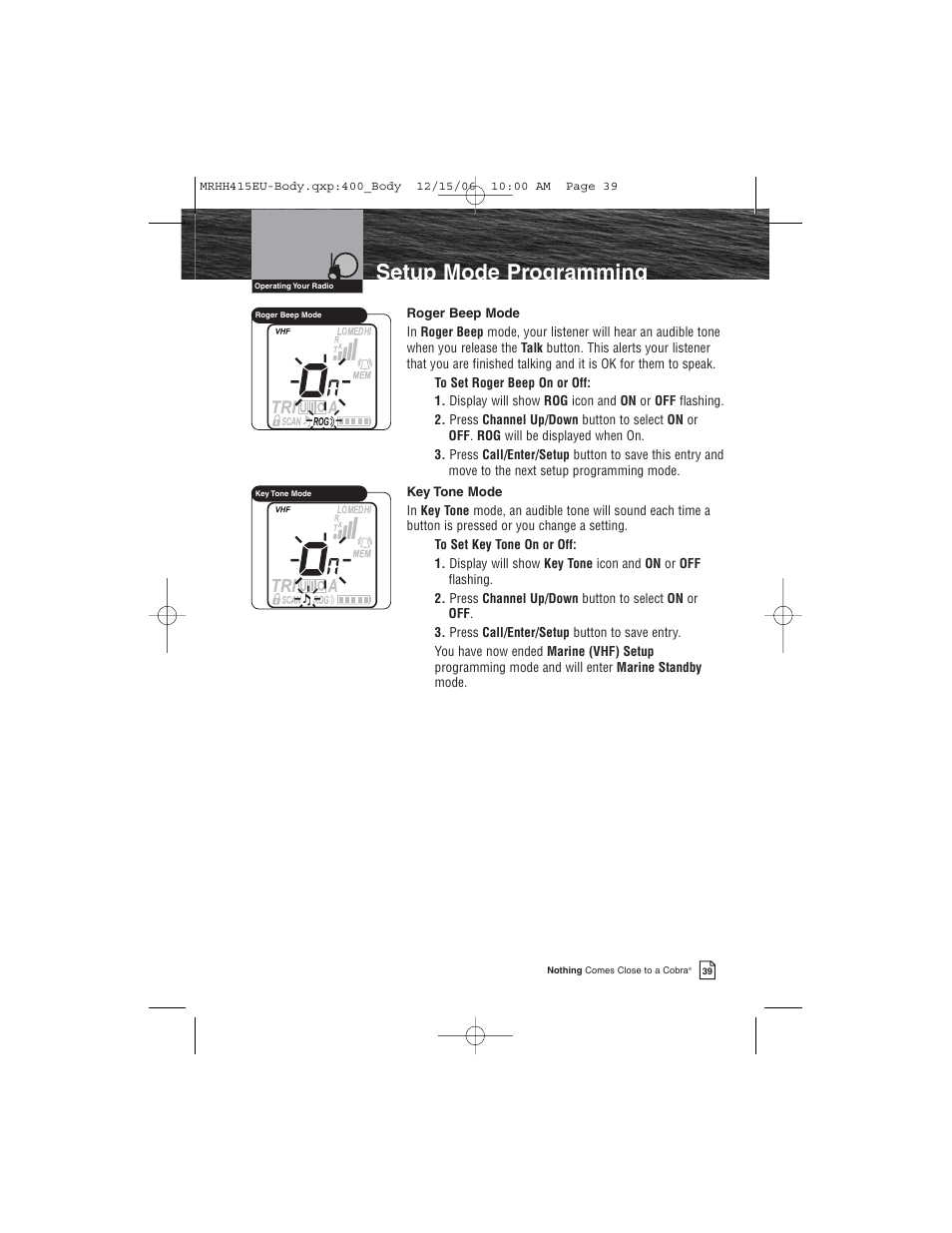 Setup mode programming | Cobra Electronics MR HH415LI VP EU User Manual | Page 44 / 63