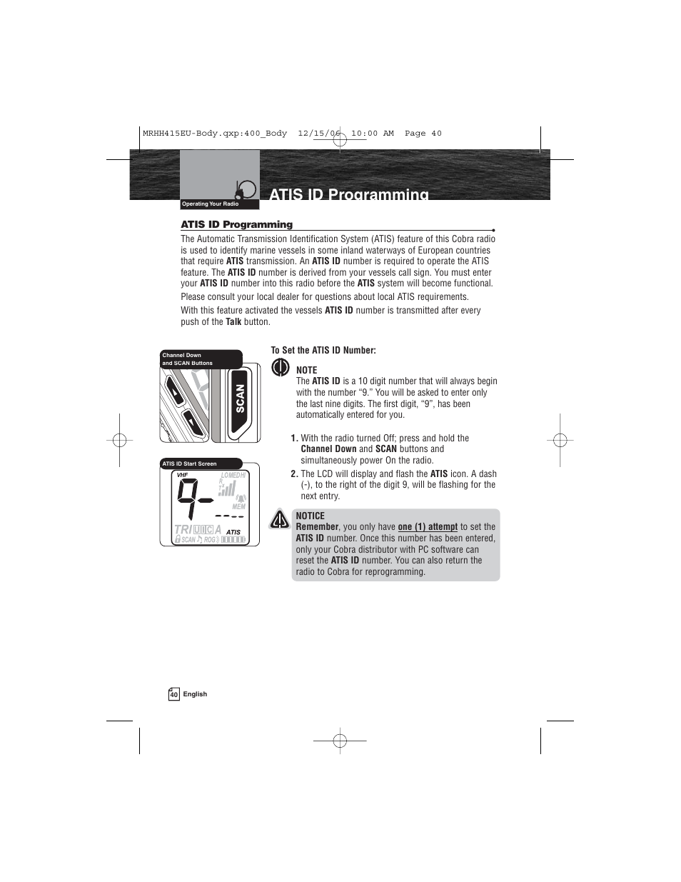 Atis id programming | Cobra Electronics MR HH415LI VP EU User Manual | Page 45 / 63