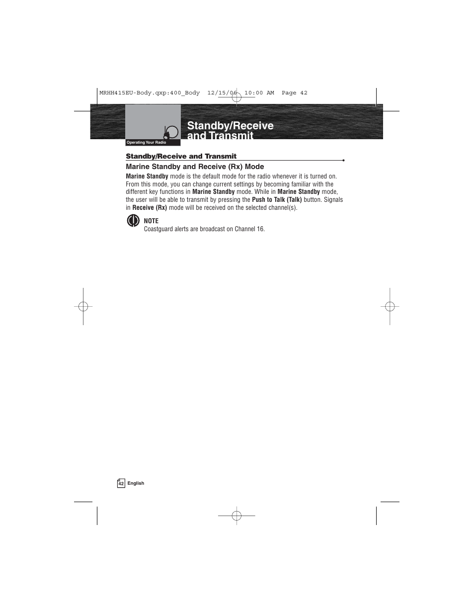 Standby/receive and transmit | Cobra Electronics MR HH415LI VP EU User Manual | Page 47 / 63