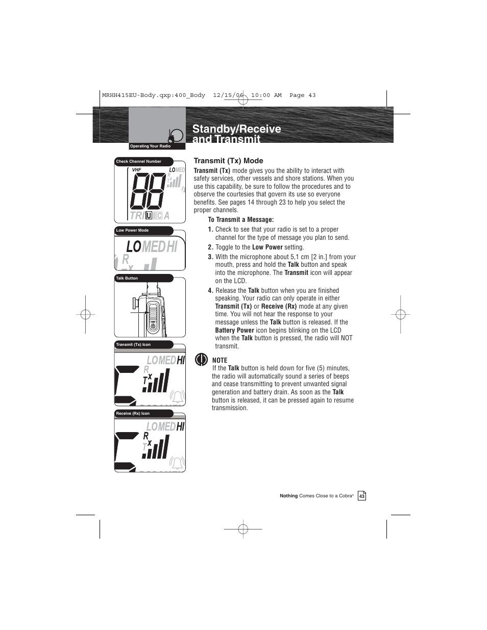 Standby/receive and transmit | Cobra Electronics MR HH415LI VP EU User Manual | Page 48 / 63