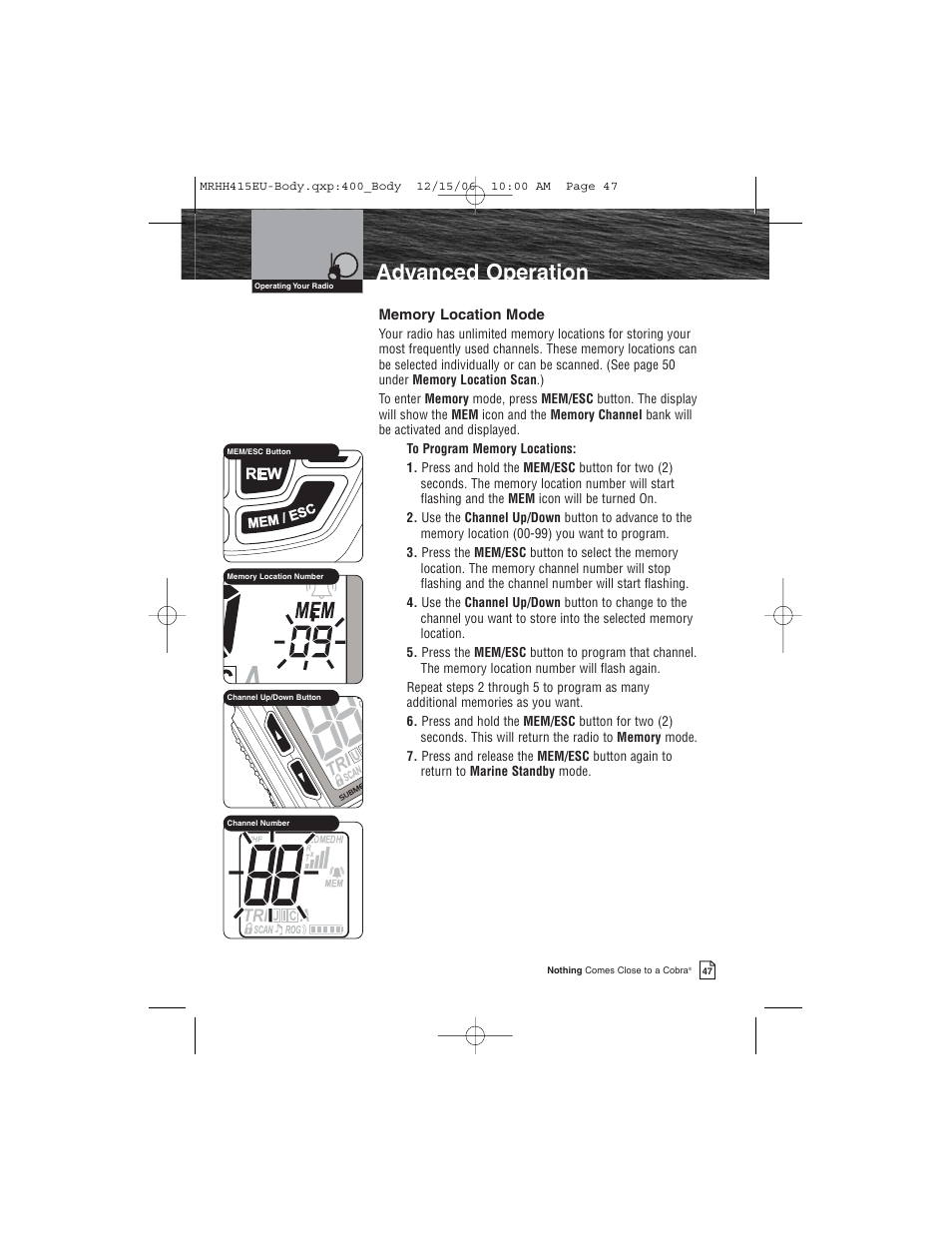 Advanced operation | Cobra Electronics MR HH415LI VP EU User Manual | Page 52 / 63