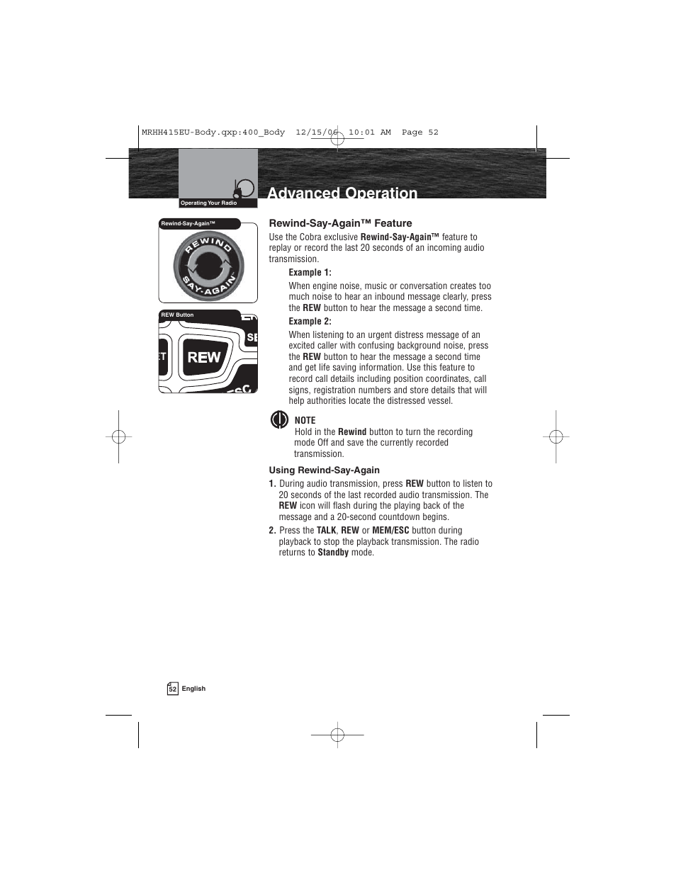 Advanced operation | Cobra Electronics MR HH415LI VP EU User Manual | Page 57 / 63