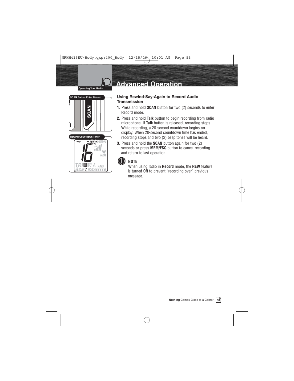 Advanced operation | Cobra Electronics MR HH415LI VP EU User Manual | Page 58 / 63