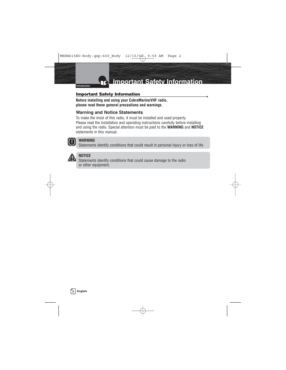 Important safety information | Cobra Electronics MR HH415LI VP EU User Manual | Page 7 / 63