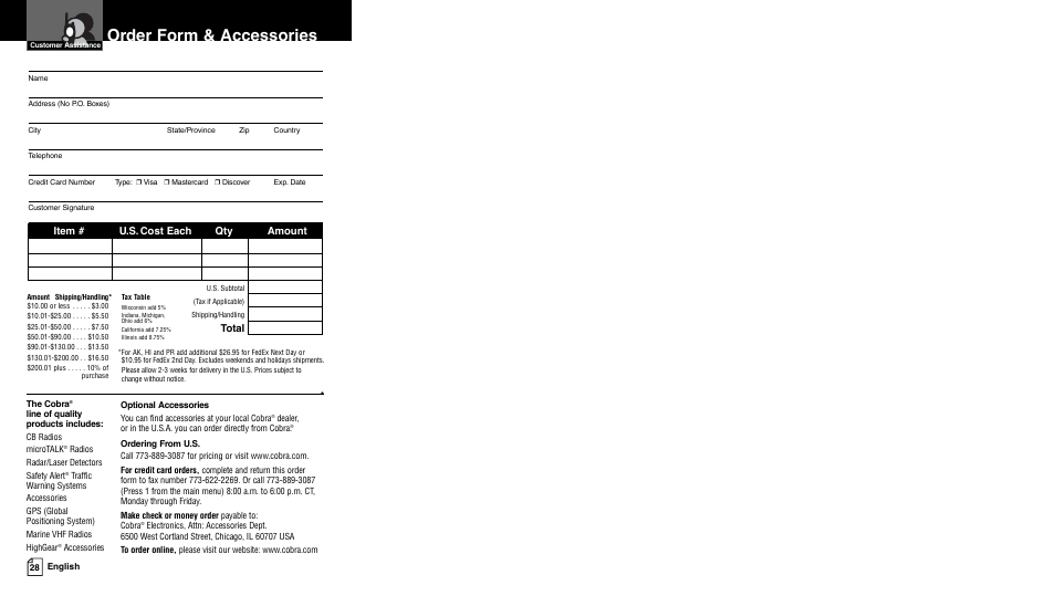 Order form & accessories | Cobra Electronics PR4300WX User Manual | Page 14 / 14