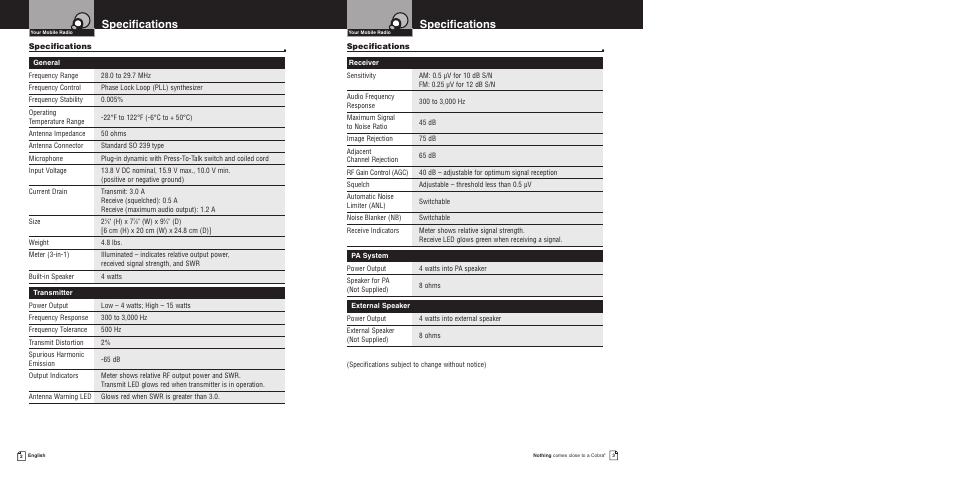 Specifications | Cobra Electronics 150GTLDX User Manual | Page 5 / 17