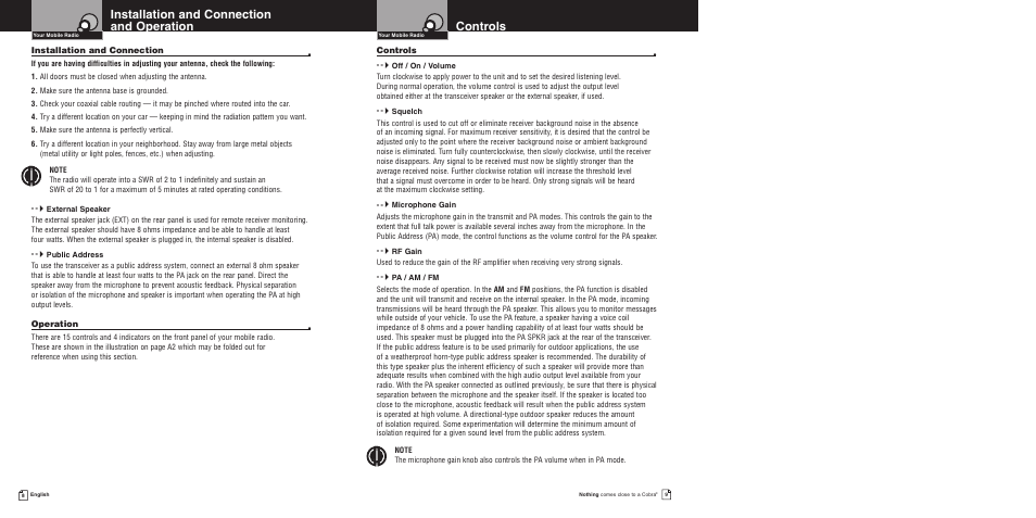 Controls, Installation and connection and operation | Cobra Electronics 150GTLDX User Manual | Page 8 / 17