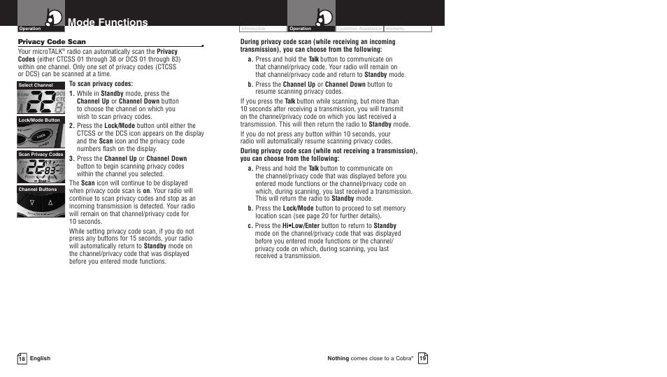 Mode functions | Cobra Electronics PR4700WX User Manual | Page 12 / 17