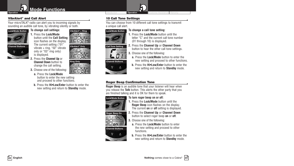 Mode functions | Cobra Electronics PR4700WX User Manual | Page 14 / 17