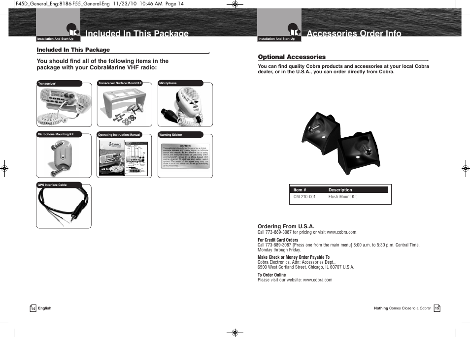 Accessoriesorderinfo, Includedinthispackage | Cobra Electronics COBRA MARINE MR F45-D User Manual | Page 10 / 40