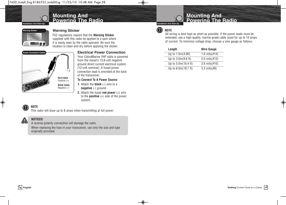 Mounting and powering the radio | Cobra Electronics COBRA MARINE MR F45-D User Manual | Page 12 / 40