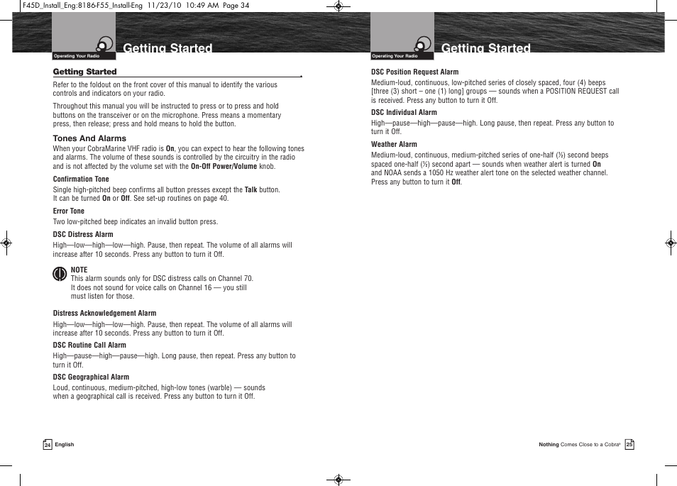 Getting started | Cobra Electronics COBRA MARINE MR F45-D User Manual | Page 15 / 40