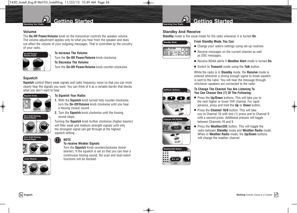 Getting started | Cobra Electronics COBRA MARINE MR F45-D User Manual | Page 16 / 40