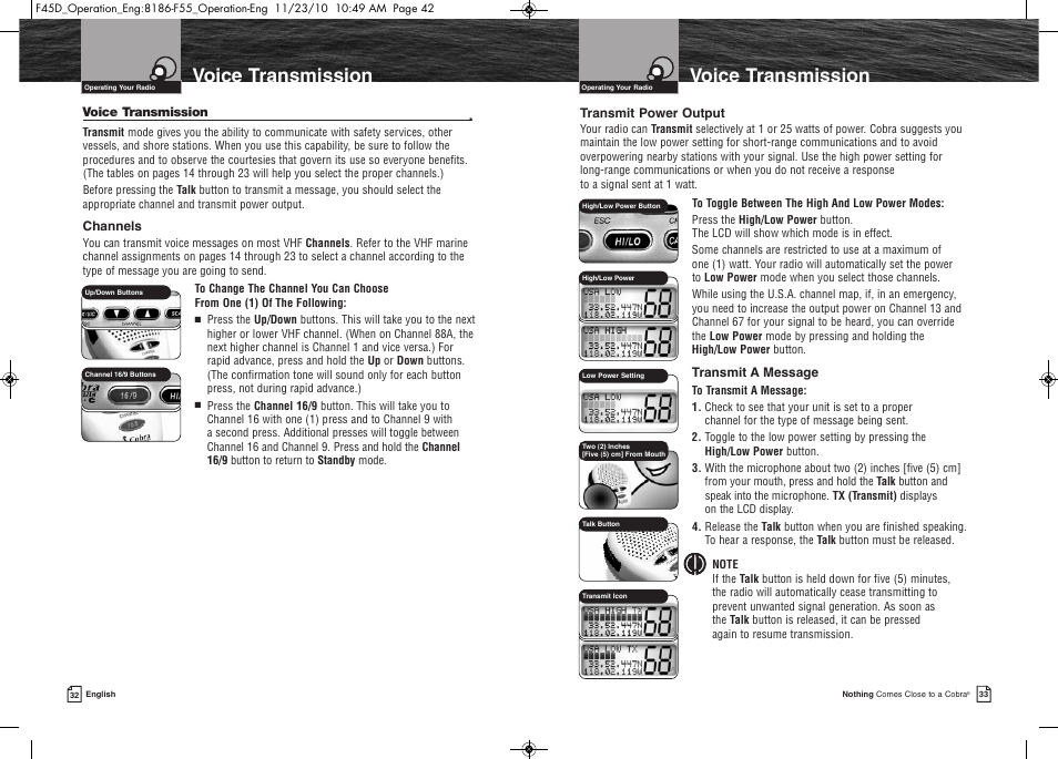 Voice transmission | Cobra Electronics COBRA MARINE MR F45-D User Manual | Page 19 / 40