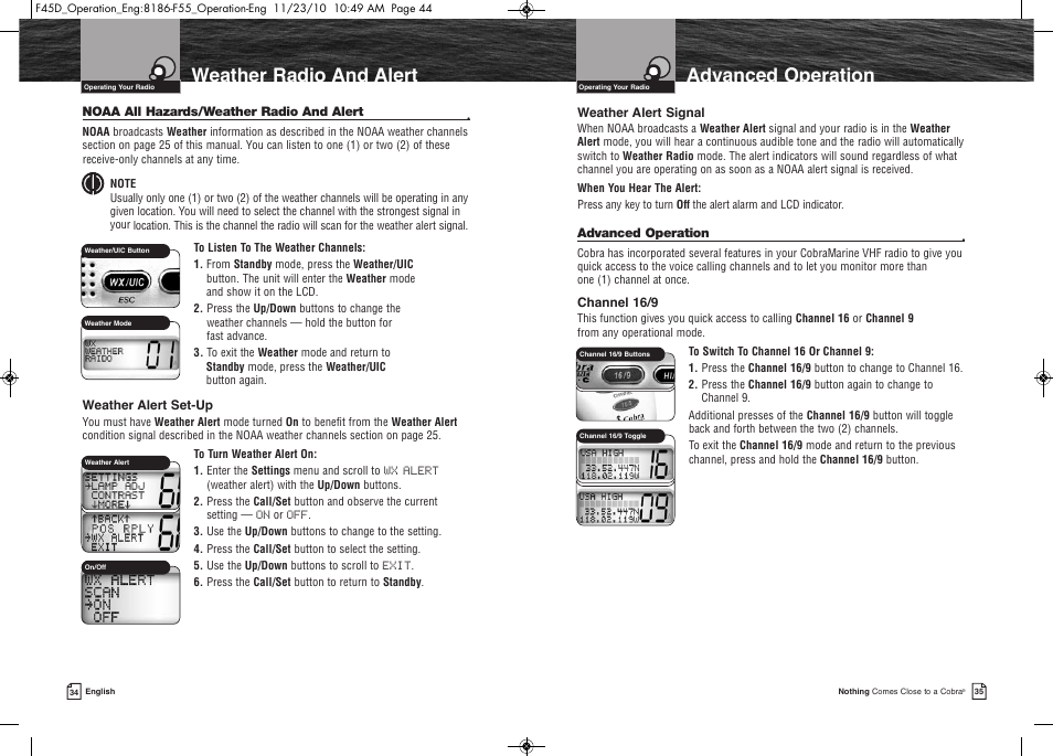 Advanced operation, Weather radio and alert | Cobra Electronics COBRA MARINE MR F45-D User Manual | Page 20 / 40