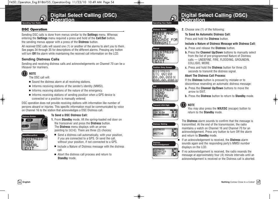 Digital select calling (dsc) operation | Cobra Electronics COBRA MARINE MR F45-D User Manual | Page 25 / 40