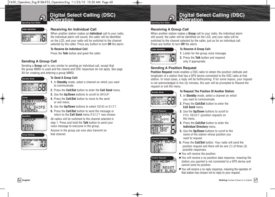 Digital select calling (dsc) operation | Cobra Electronics COBRA MARINE MR F45-D User Manual | Page 28 / 40