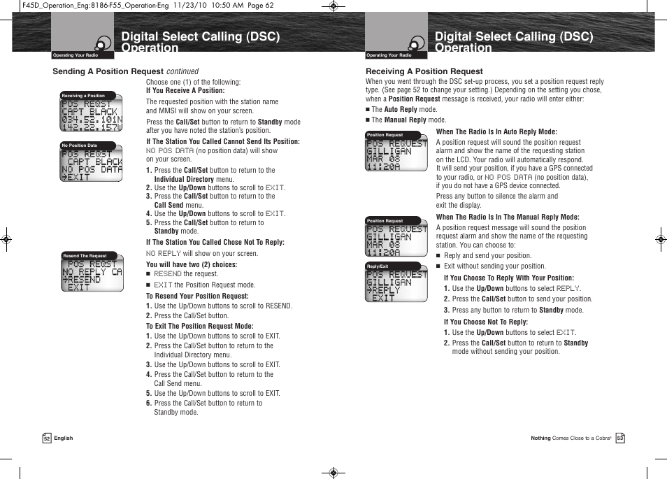 Digital select calling (dsc) operation | Cobra Electronics COBRA MARINE MR F45-D User Manual | Page 29 / 40