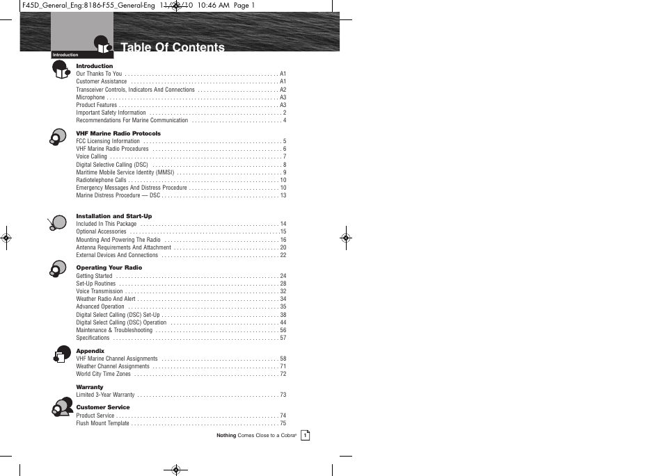 Tableofcontents | Cobra Electronics COBRA MARINE MR F45-D User Manual | Page 3 / 40