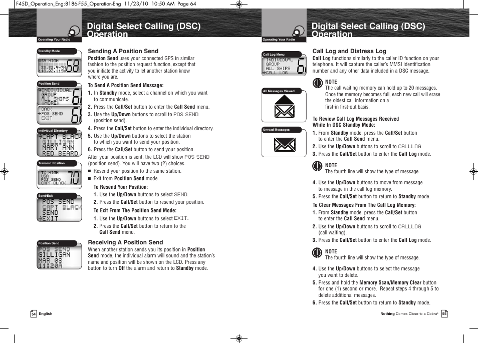 Digital select calling (dsc) operation | Cobra Electronics COBRA MARINE MR F45-D User Manual | Page 30 / 40