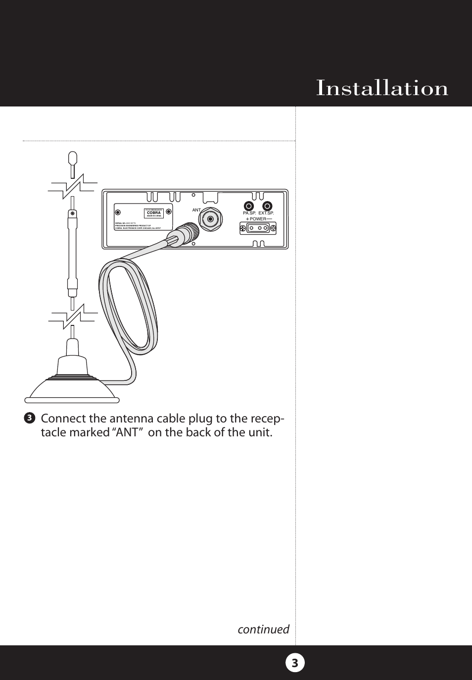 Installation | Cobra Electronics 25 NW User Manual | Page 3 / 40
