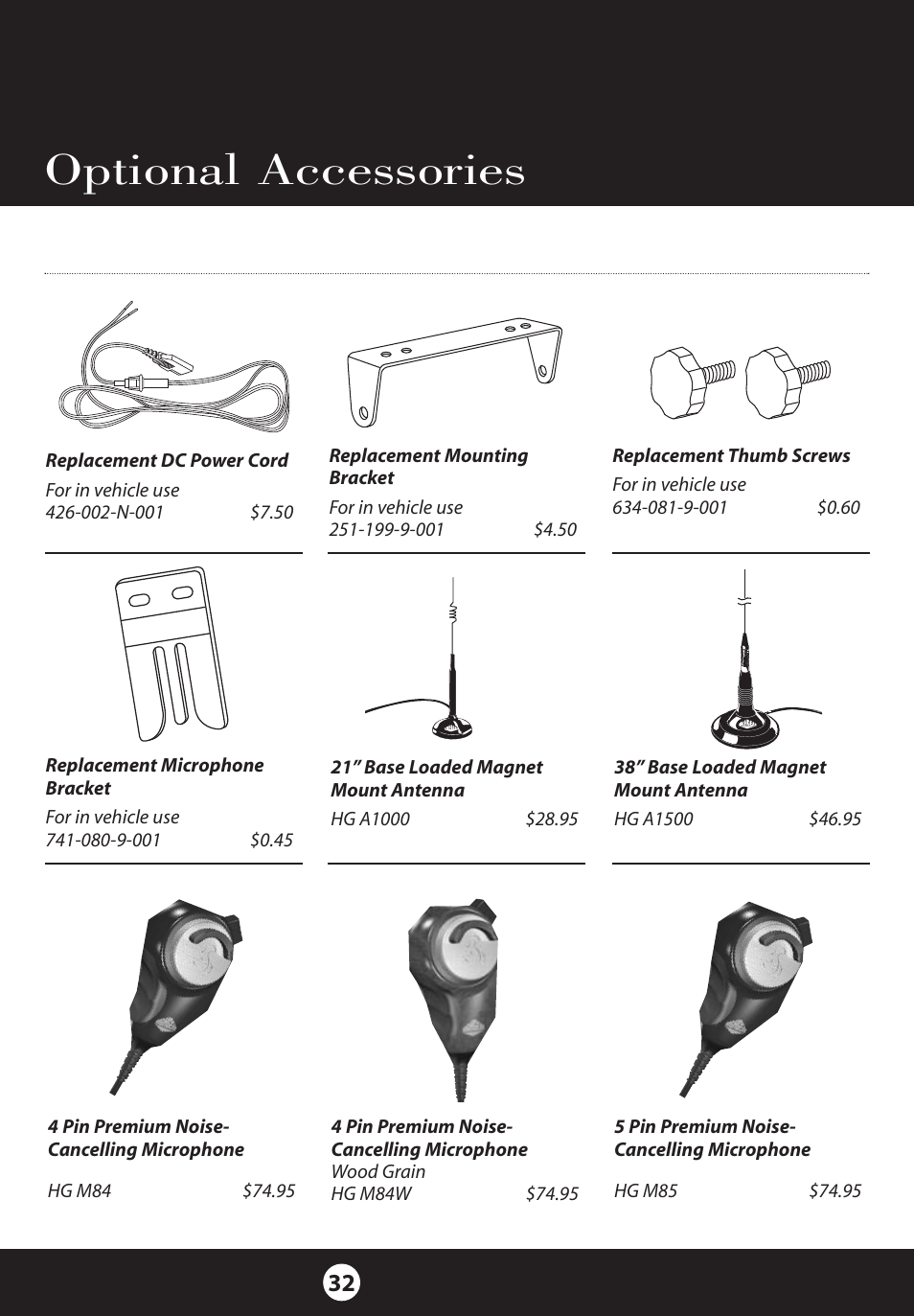 Optional accessories | Cobra Electronics 25 NW User Manual | Page 32 / 40