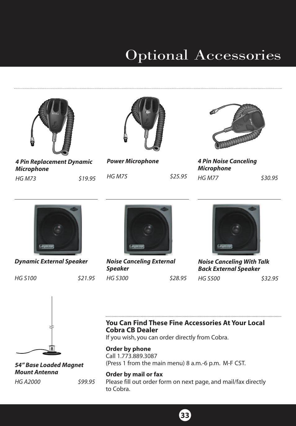 Optional accessories | Cobra Electronics 25 NW User Manual | Page 33 / 40