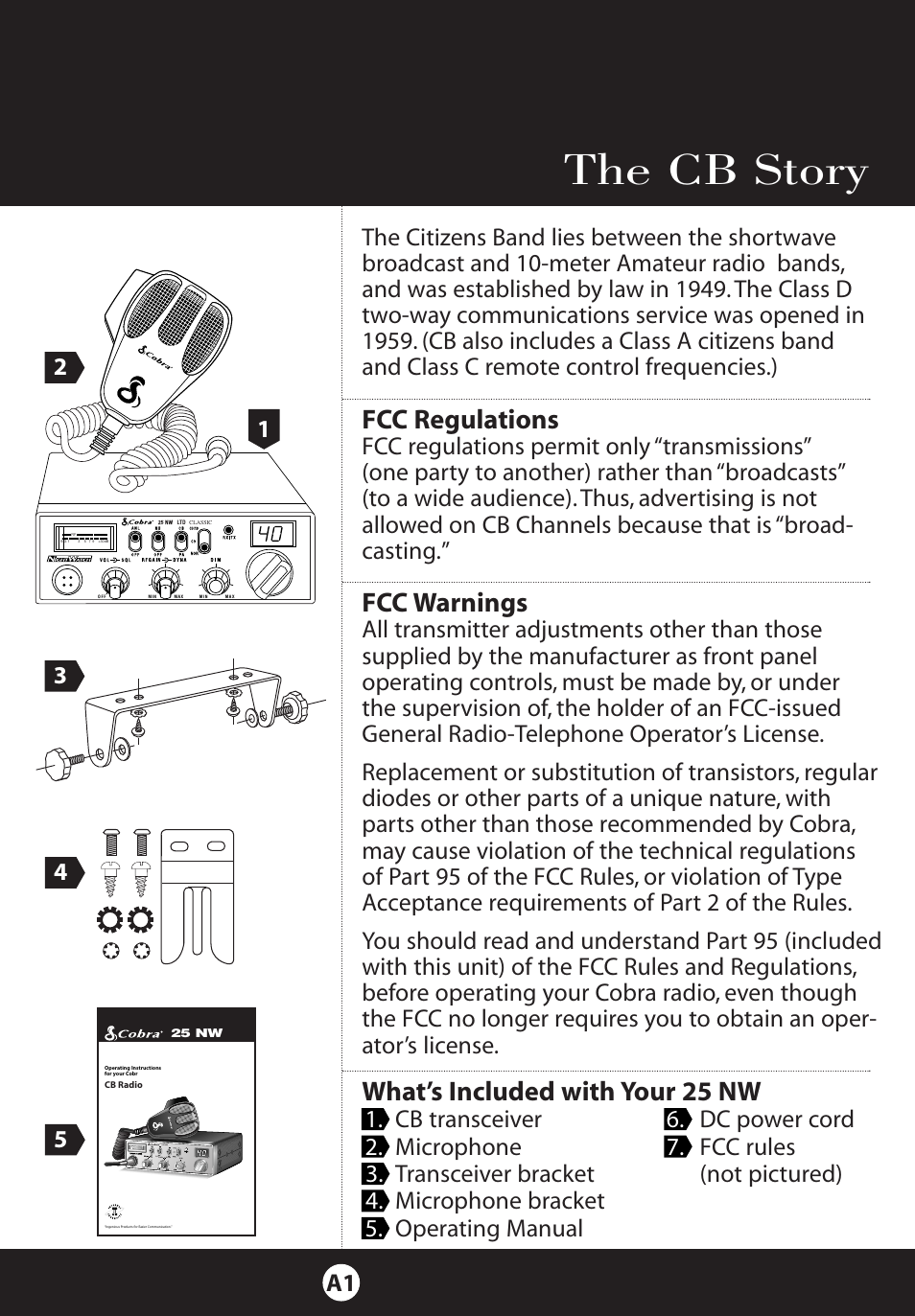 The cb story, Fcc regulations, Fcc warnings | What’s included with your 25 nw | Cobra Electronics 25 NW User Manual | Page 38 / 40