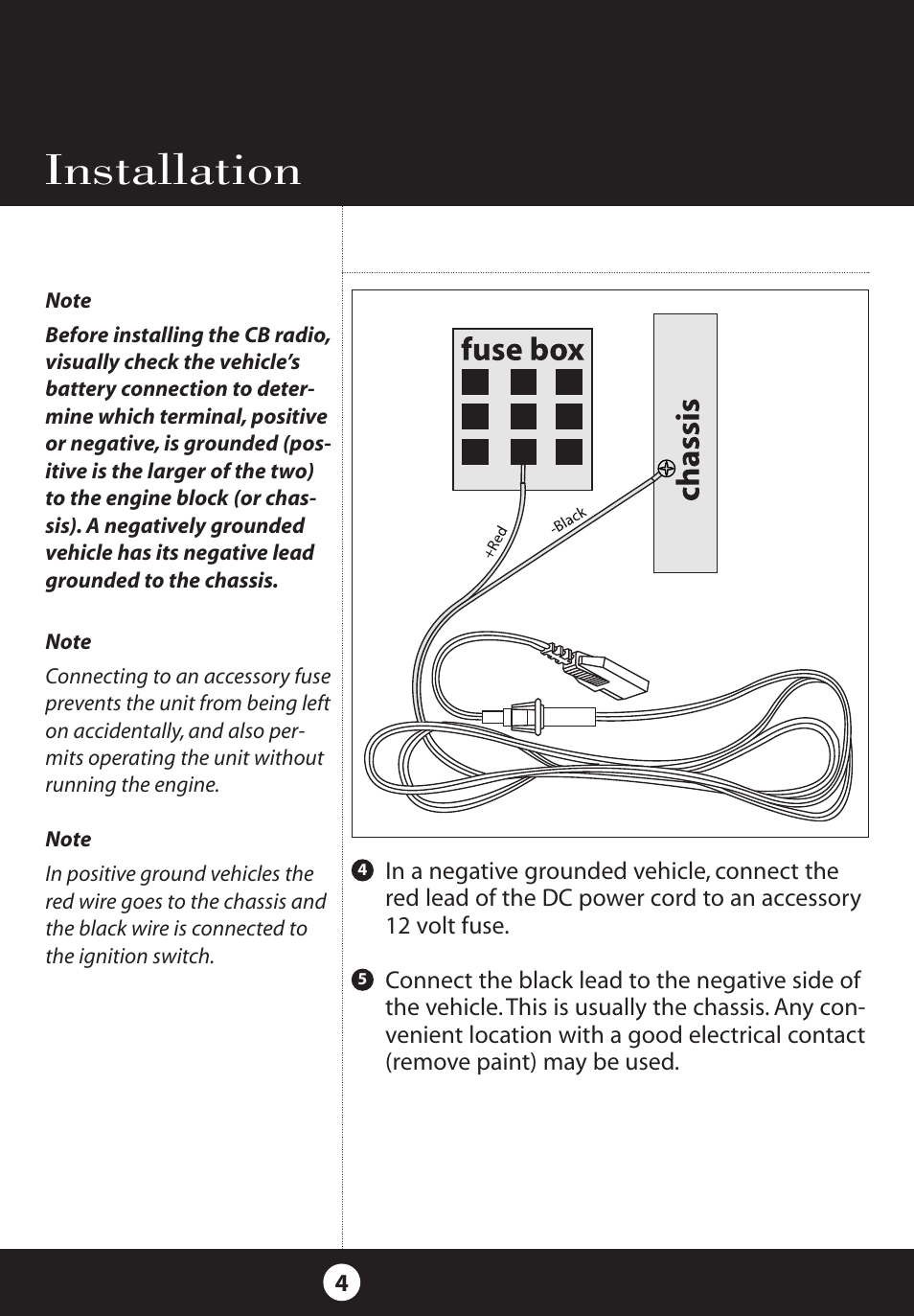 Installation | Cobra Electronics 25 NW User Manual | Page 4 / 40