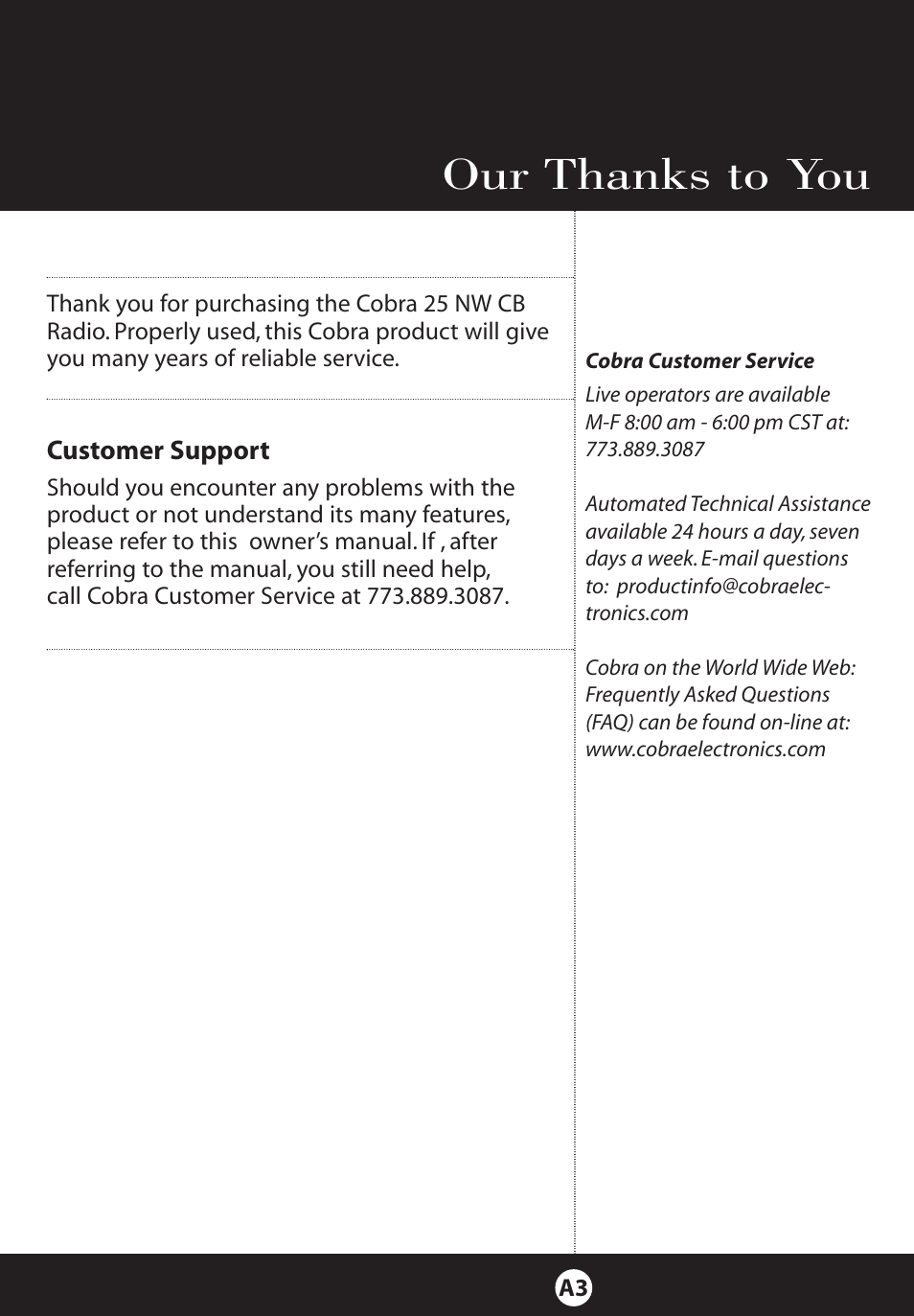 Customer support | Cobra Electronics 25 NW User Manual | Page 40 / 40