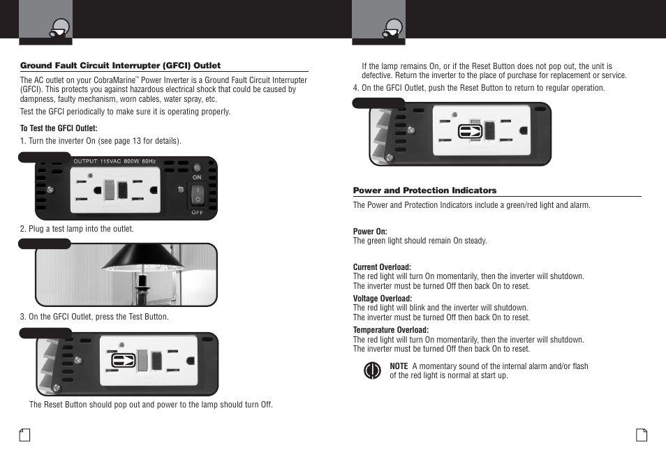 Gfci outlet power and protection indicators | Cobra Electronics CPI M800 User Manual | Page 10 / 14