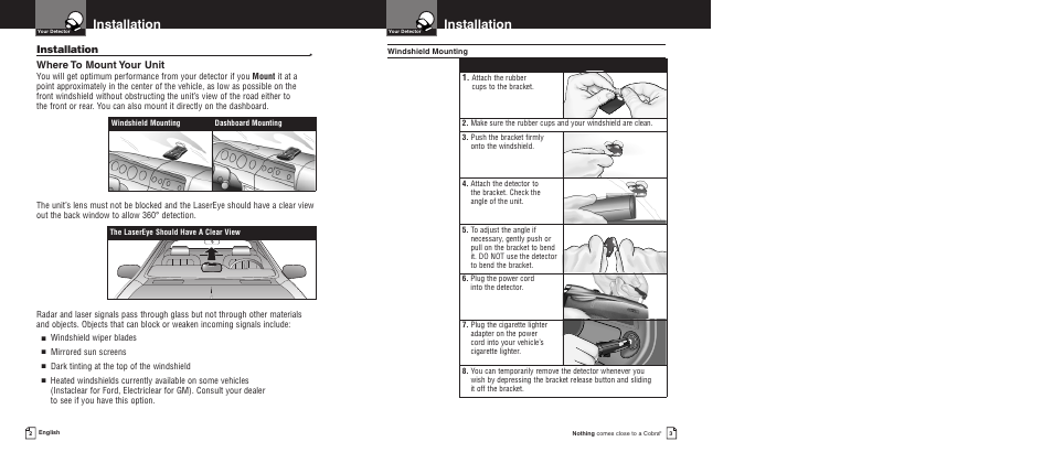 Installation, Where to mount your unit | Cobra Electronics XRS 9700 User Manual | Page 4 / 22