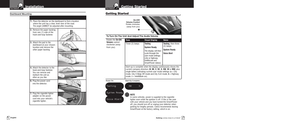 Getting started, Installation | Cobra Electronics XRS 9700 User Manual | Page 5 / 22