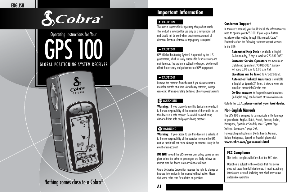 Cobra Electronics GPS 100 User Manual | 28 pages