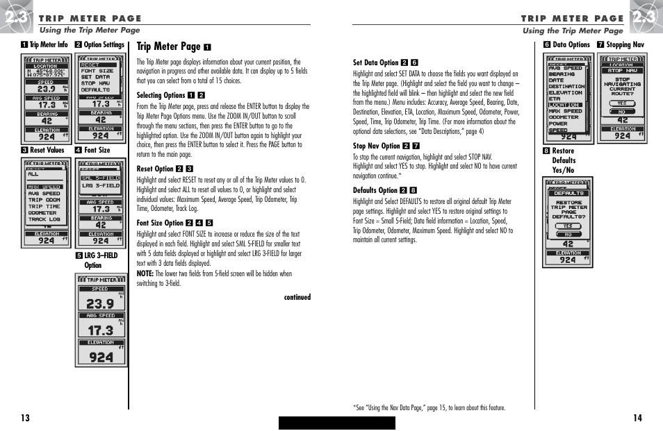 Trip meter page | Cobra Electronics GPS 100 User Manual | Page 10 / 28