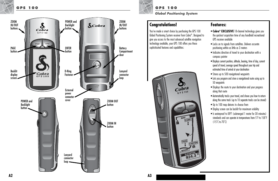 Features | Cobra Electronics GPS 100 User Manual | Page 2 / 28