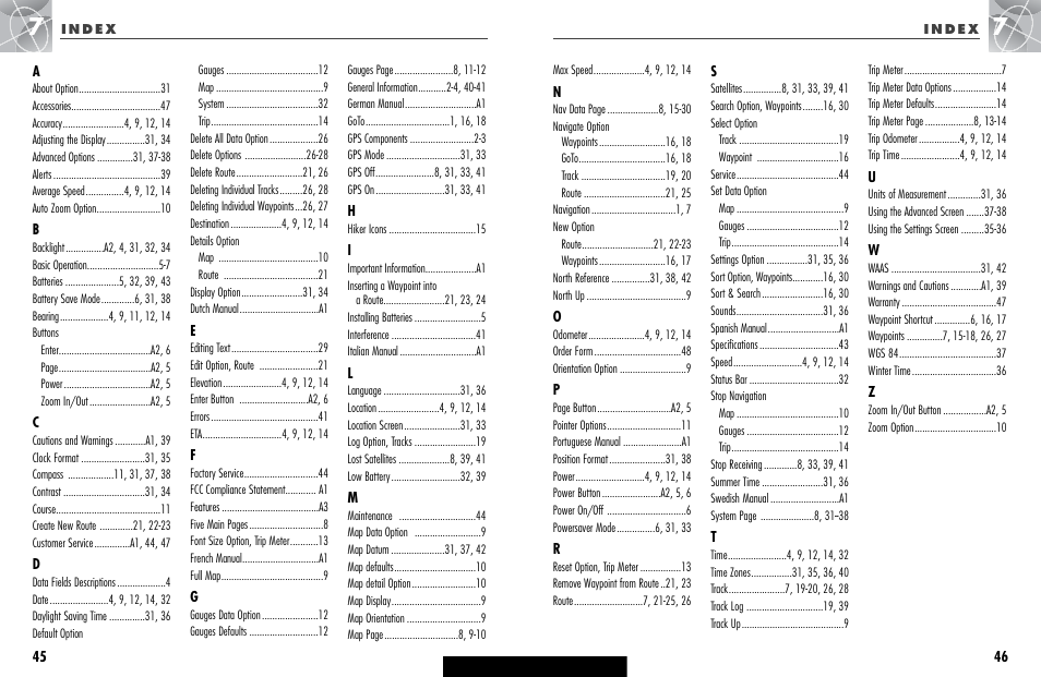 Index –46 | Cobra Electronics GPS 100 User Manual | Page 26 / 28