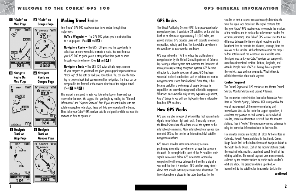 Welcome gps general information –4, Gps basics, How gps works | Making travel easier | Cobra Electronics GPS 100 User Manual | Page 4 / 28