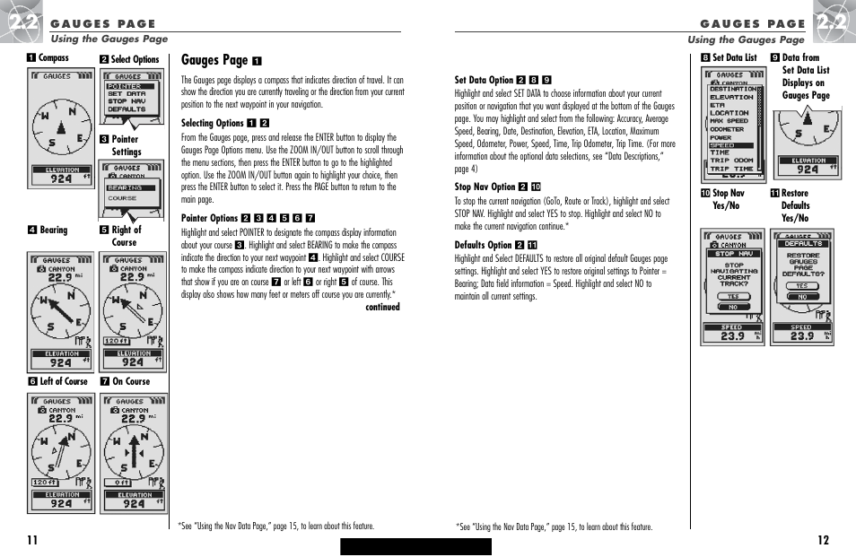 Gauges page | Cobra Electronics GPS 100 User Manual | Page 9 / 28