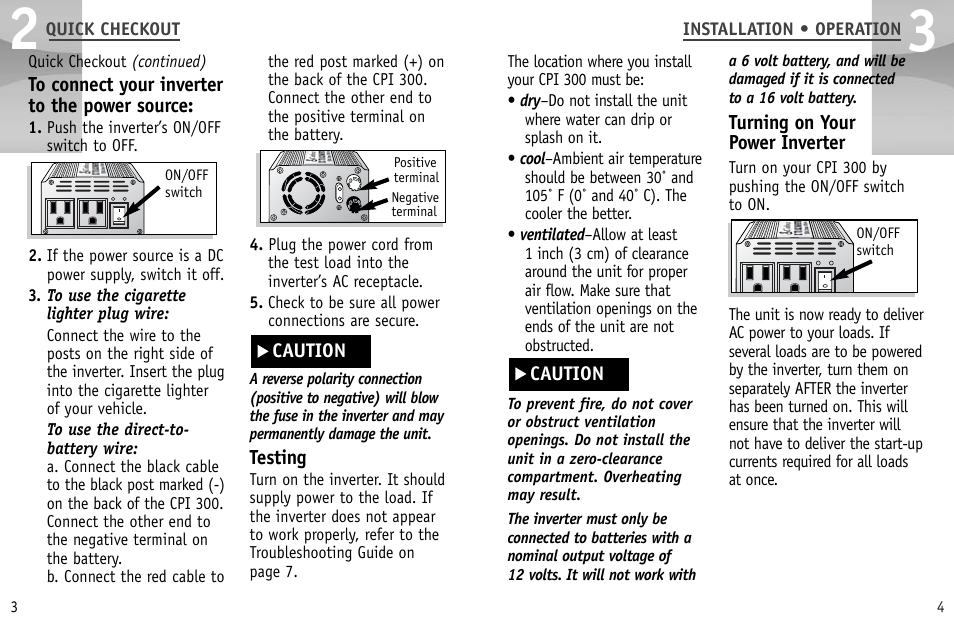 Testing, Turning on your power inverter | Cobra Electronics CPI 300 User Manual | Page 5 / 10