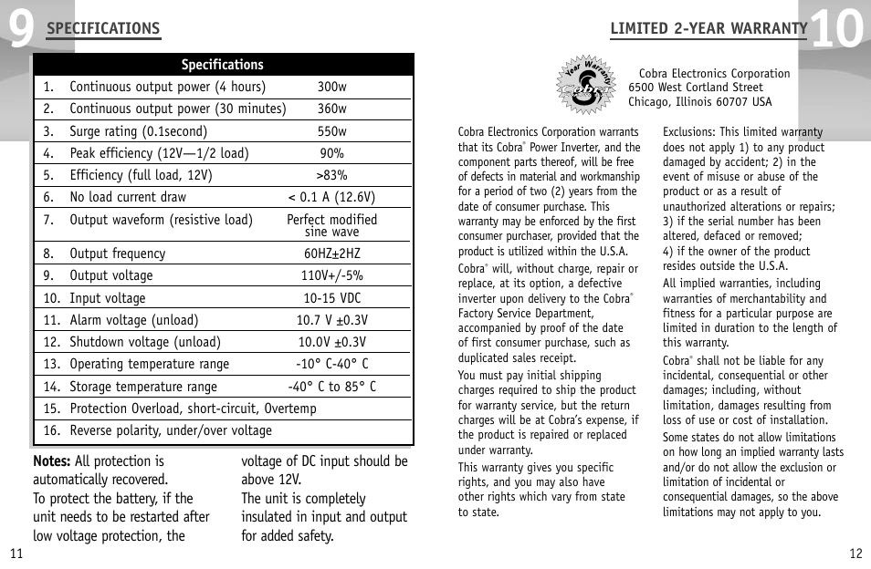 Cobra Electronics CPI 300 User Manual | Page 9 / 10