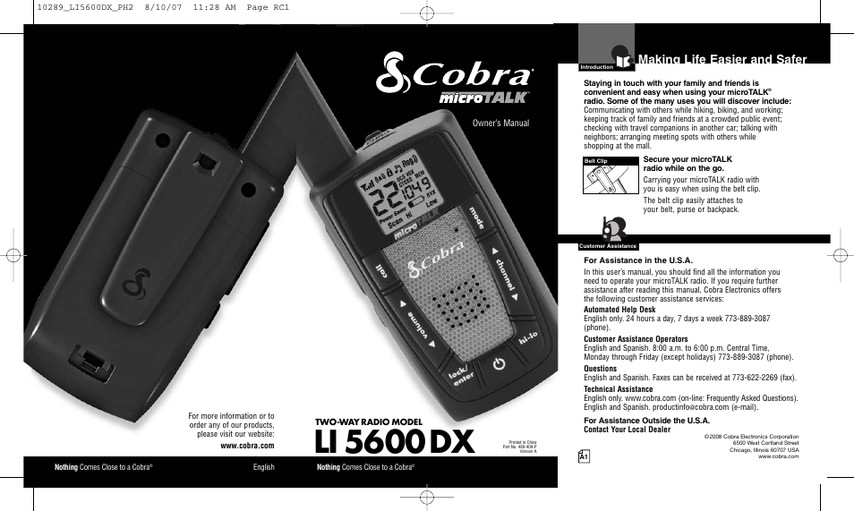 Cobra Electronics MICROTALK LI 5600DX User Manual | 17 pages