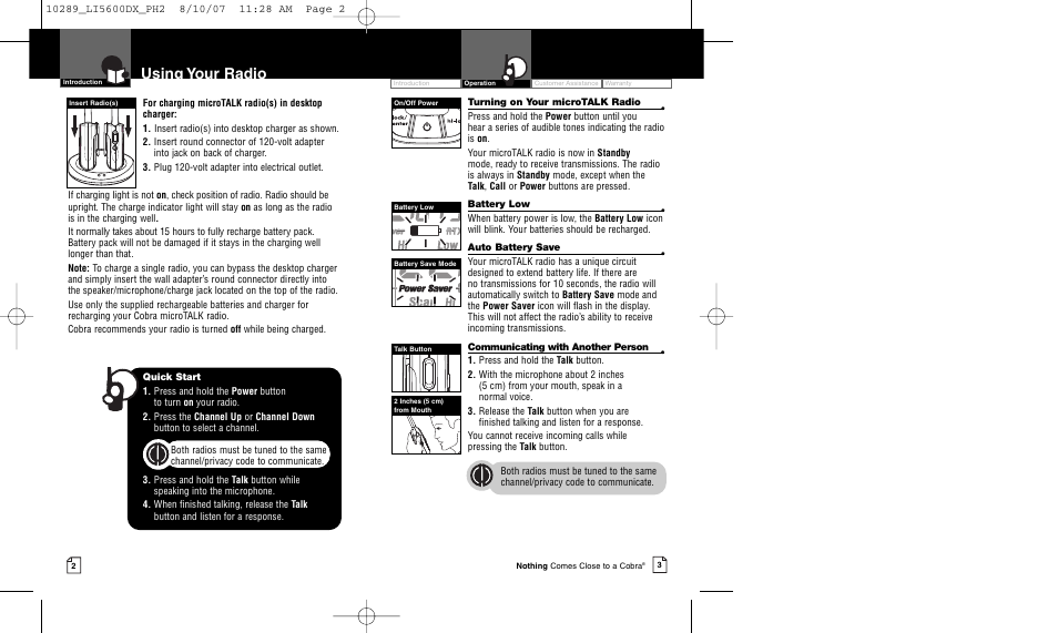 Using your radio | Cobra Electronics MICROTALK LI 5600DX User Manual | Page 4 / 17