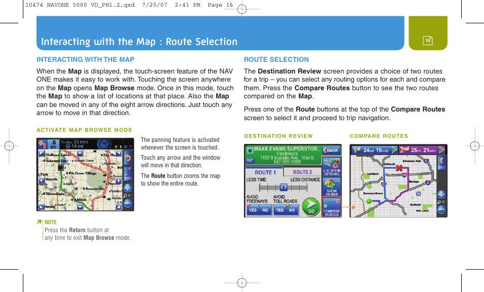 Interacting with the map : route selection | Cobra Electronics NAVONE 5000 User Manual | Page 16 / 32