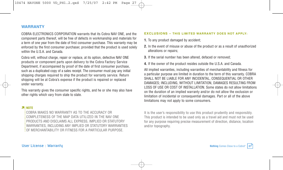 Cobra Electronics NAVONE 5000 User Manual | Page 27 / 32