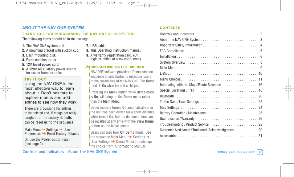Cobra Electronics NAVONE 5000 User Manual | Page 3 / 32
