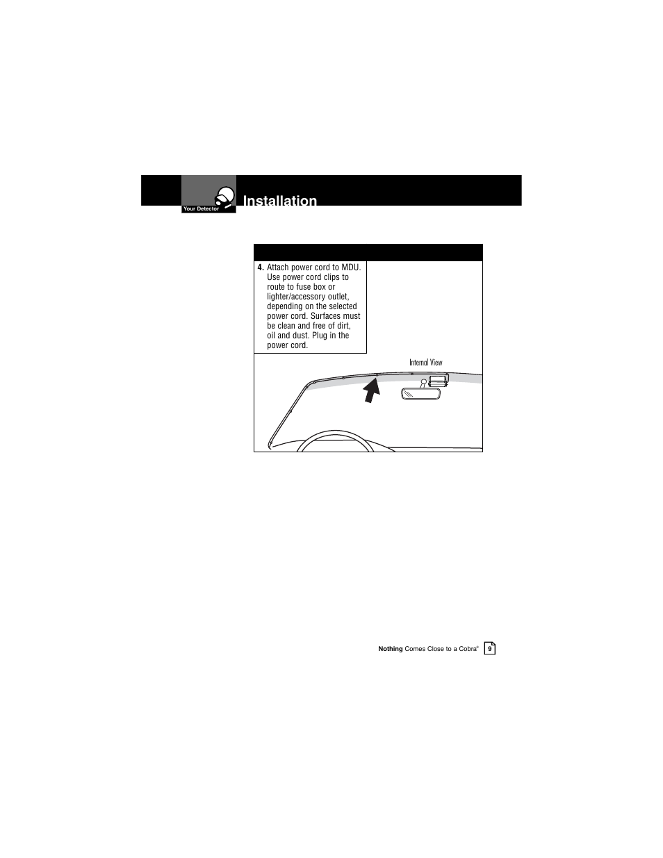 Installation | Cobra Electronics INTELLILINK XRS R9G User Manual | Page 13 / 49
