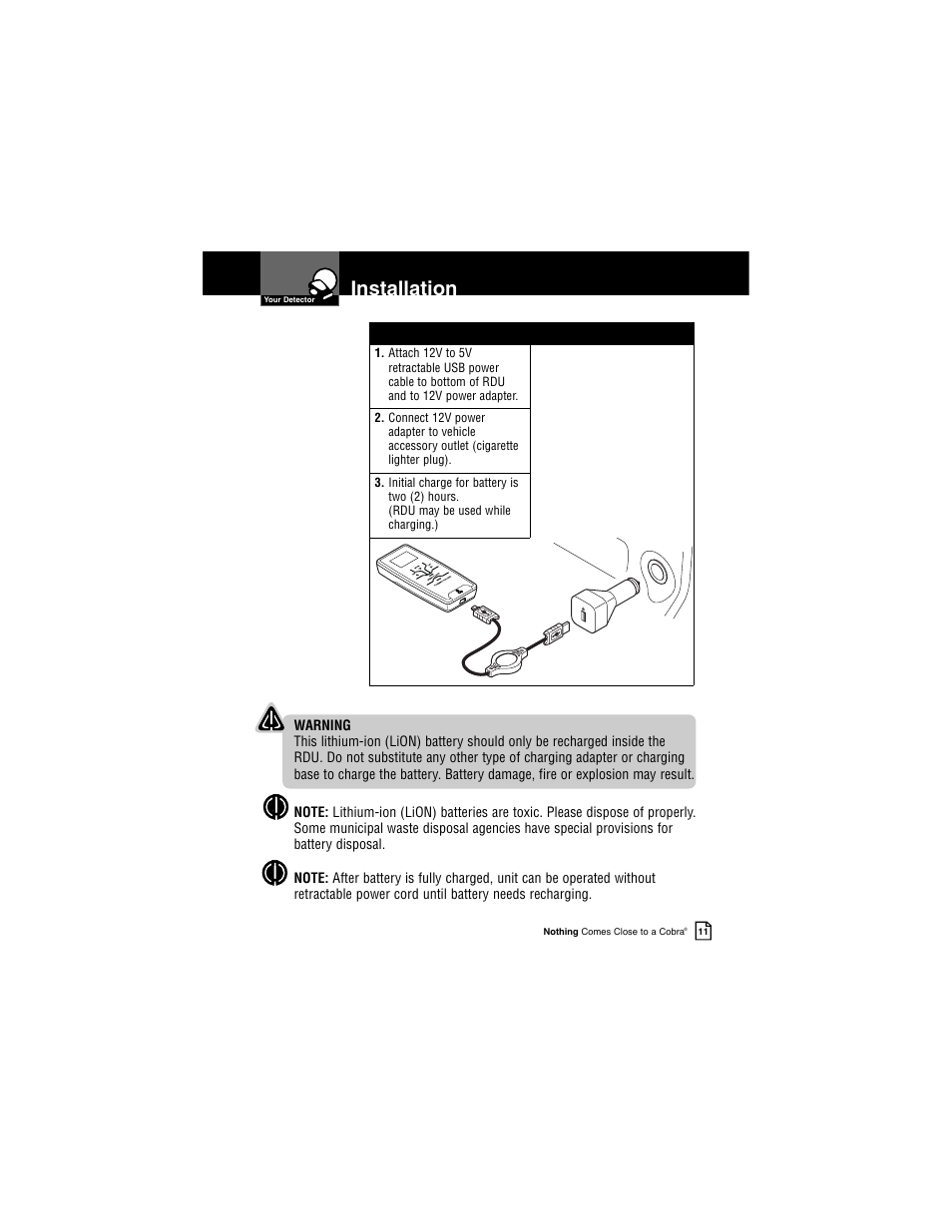 Installation | Cobra Electronics INTELLILINK XRS R9G User Manual | Page 15 / 49