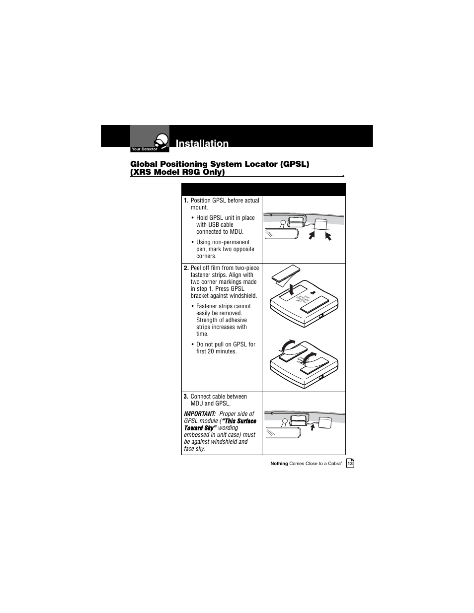 Installation | Cobra Electronics INTELLILINK XRS R9G User Manual | Page 17 / 49